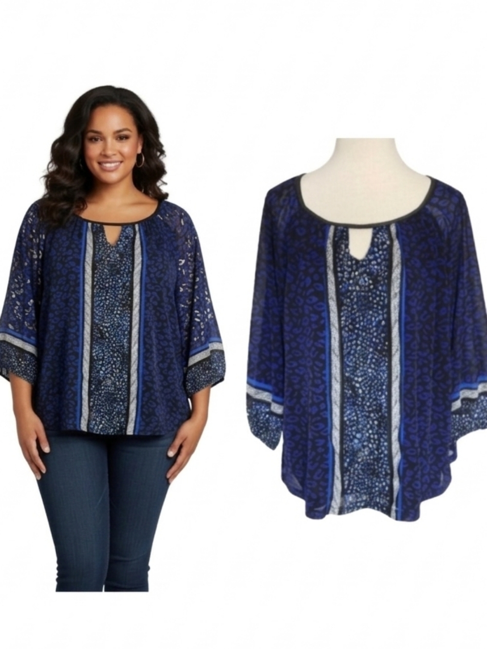Apt. 9 Plus size sheer peasant blouse black and blue women's plus size 1X